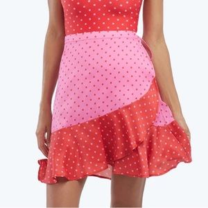 Summersalt pink and red wrap skirt.